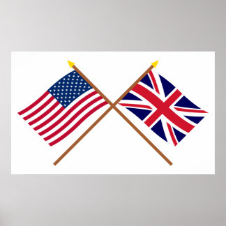 US and United Kingdom Crossed Flags Poster