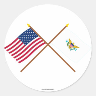 US and Virgin Islands Crossed Flags Classic Round Sticker