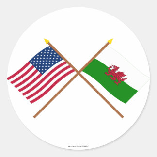 US and Wales Crossed Flags Classic Round Sticker