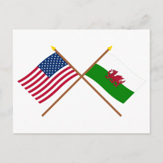 US and Wales Crossed Flags Postcard
