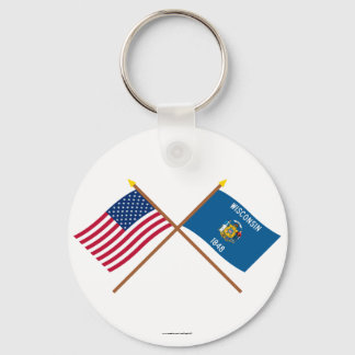 US and Wisconsin Crossed Flags Key Ring