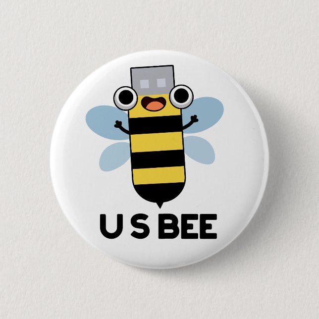US Bee Funny USB Technical Pun  6 Cm Round Badge (Front)