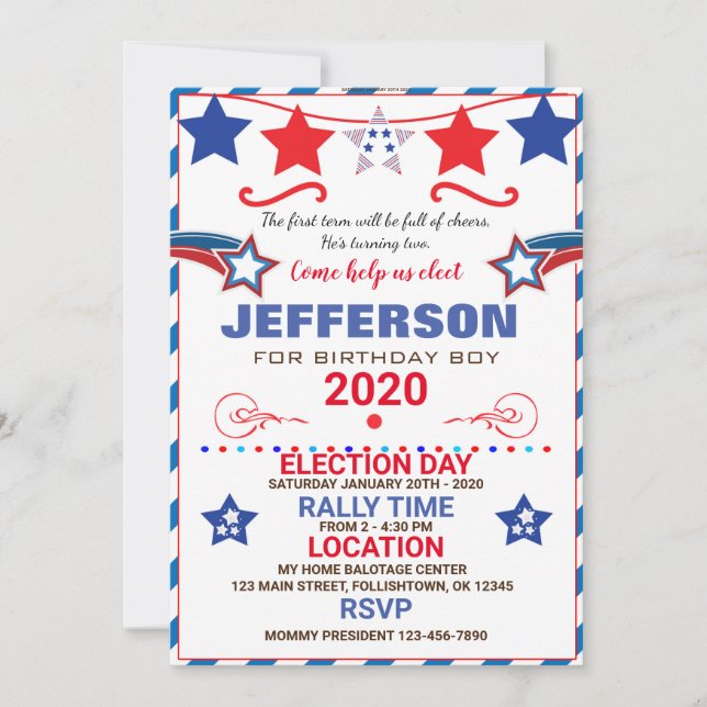 US BIRTHDAY BOY ELECTION BIRTHDAY INVITATION (Front)
