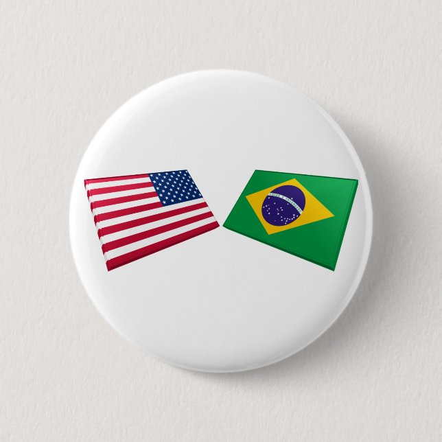 US & Brazil Flags 6 Cm Round Badge (Front)