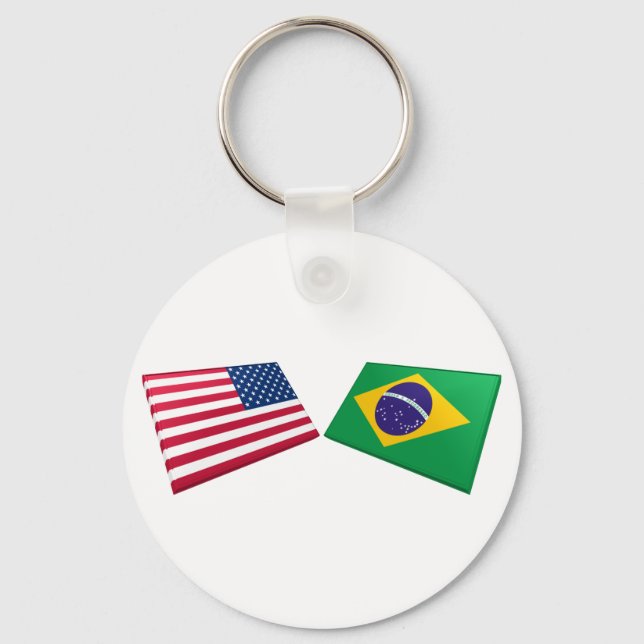 US & Brazil Flags Key Ring (Front)
