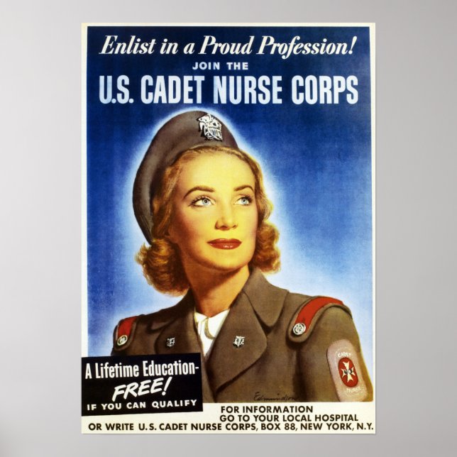 US Cadet Nurse Corps US War Recruitment Propaganda Poster (Front)