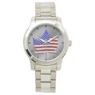 US / Canada Watch Canadian USA Flag Wrist Watch