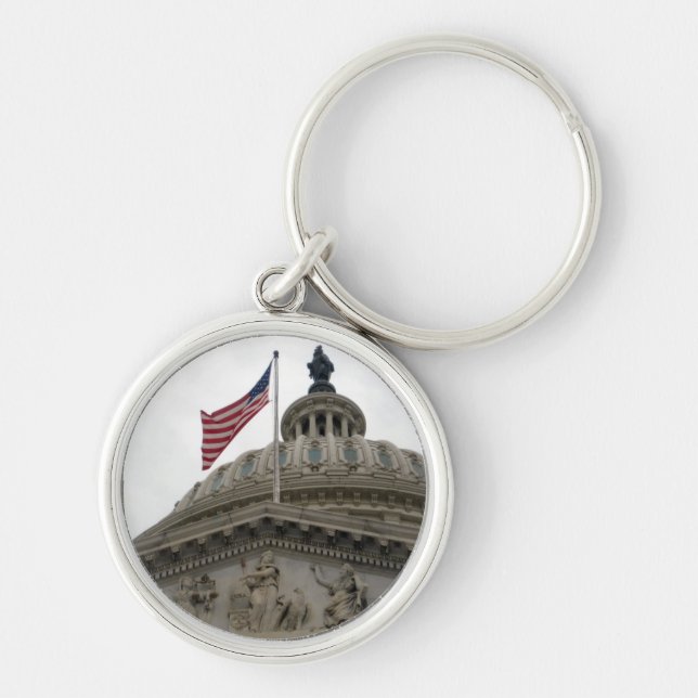 US Capitol Building with American Flag - East Key Ring (Front)