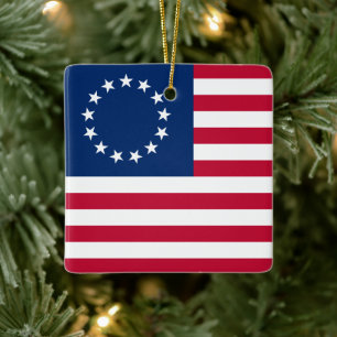 US Circle Flag of Stars, American Flag, Betsy Ross Ceramic Ornament
