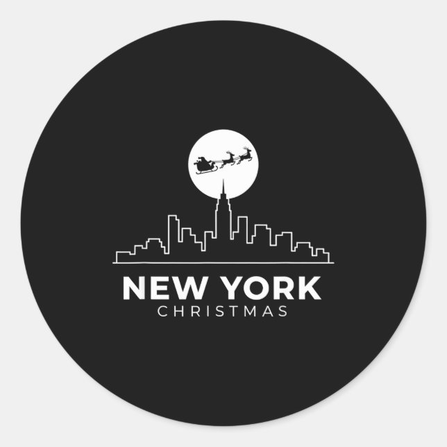 Us Cities New York Christmas Skyline Nyc Holiday S Classic Round Sticker (Front)