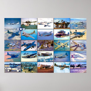 US COMBAT AIRCRAFT - WORLD WAR 2 “MONTAGE” POSTER
