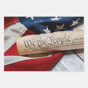 US Constitution and Flag Wrapping Paper Sheet
