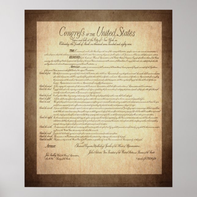US Constitution Bill of Rights Poster (Front)