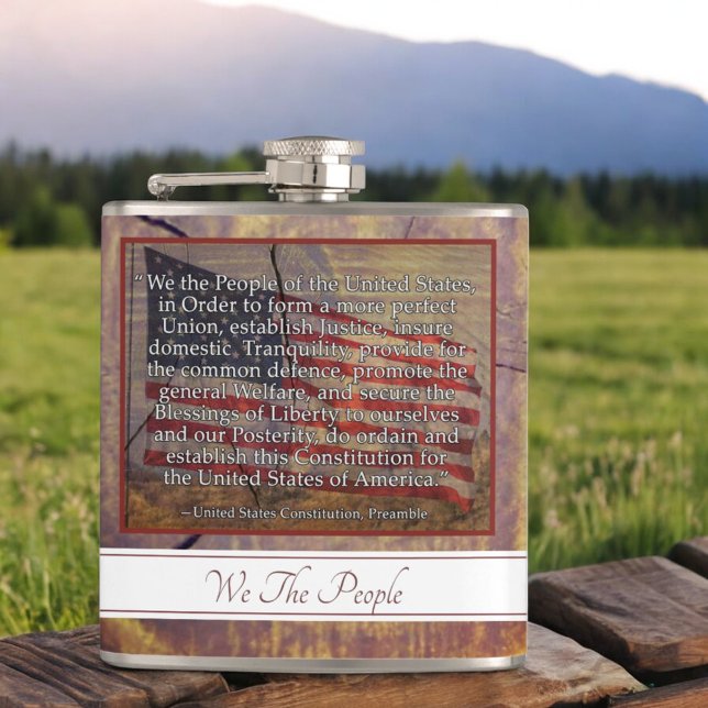 US Constitution Preamble Over Textured Background Hip Flask (front side flask)