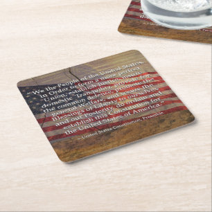 US Constitution Preamble Over Textured Background Square Paper Coaster
