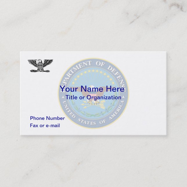 US Department of Defence O6 Business Card (Front)