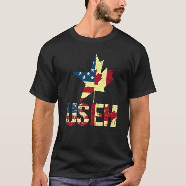 Us Eh Leaf Canadian American Flag Canada  Usa Patr T-Shirt (Front)