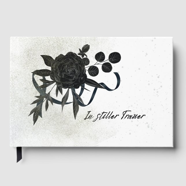 US | Elegant Funeral Condolence Book - Black Rose (Front)