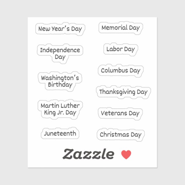 US Federal Holidays Stickers for Calendar/Planner (Sheet)