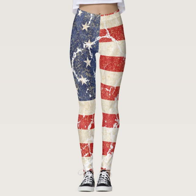 US Flag 1776, Distressed Leggings (Front)