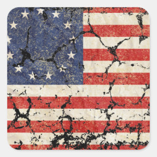 US Flag 1776, Distressed Square Sticker