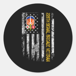 Us Flag 228th Signal Brigade Military Vintage Vete Classic Round Sticker
