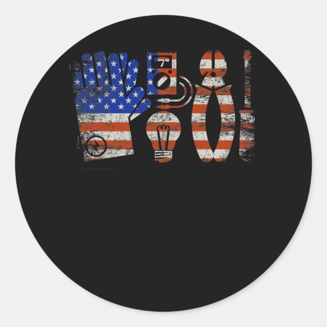 US Flag American Electrician Classic Round Sticker (Front)