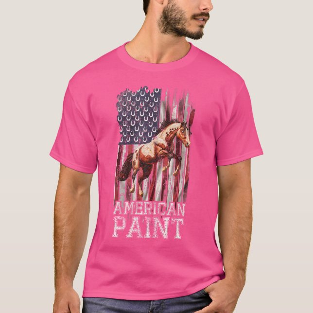 Us Flag American Paint Horse Lover Horseback Ridin T-Shirt (Front)