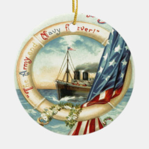 US Flag Anchor Flowers Life Preserver Ceramic Tree Decoration