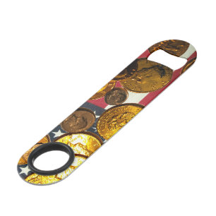 US Flag and Coins Stainless Steel Bottle Opener