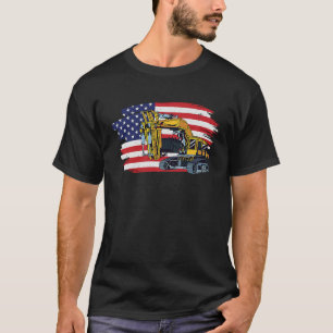US Flag and Excavator Heavy Equipment Operator T-Shirt