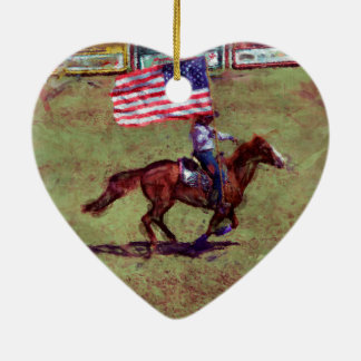 US Flag and Horse Cowgirl American Rodeo Art Ceramic Tree Decoration
