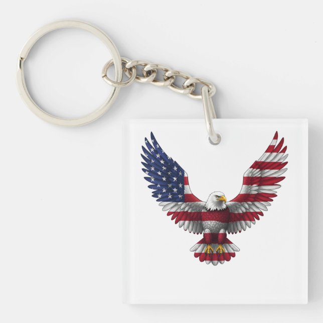 US Flag Bald Eagle 4th of July Key Ring (Front)