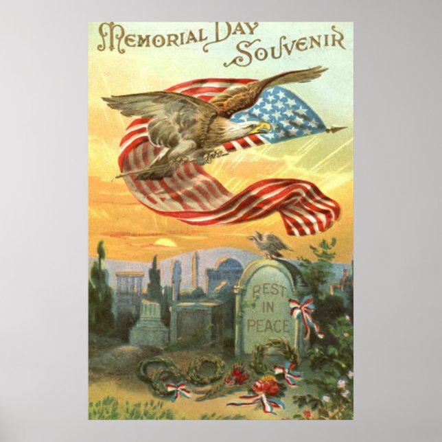 US Flag Bald Eagle Cemetery Tombstone Wreath Poster (Front)
