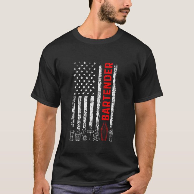 US Flag Bartender - Tapster Bartending Bar Pub Own T-Shirt (Front)