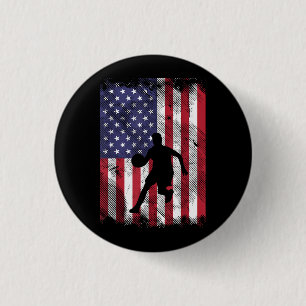 US Flag Basketball Vintage Patriotic Baller 3 Cm Round Badge