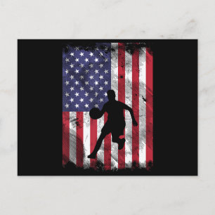 US Flag Basketball Vintage Patriotic Baller Holiday Postcard