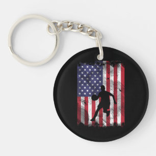 US Flag Basketball Vintage Patriotic Baller Key Ring