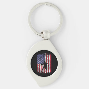 US Flag Basketball Vintage Patriotic Baller Key Ring