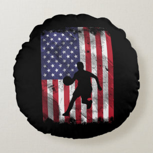 US Flag Basketball Vintage Patriotic Baller Round Cushion