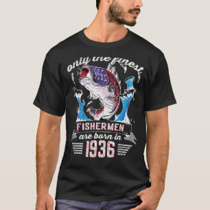 US Flag Bass Fishermen Are Born in 1936 86th Birth T-Shirt