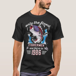 US Flag Bass Fishermen Are Born in 1986 36th Birth T-Shirt