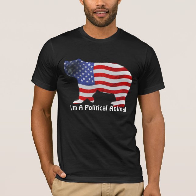 US FLAG & BEAR USA-style Political Animal T-Shirt (Front)