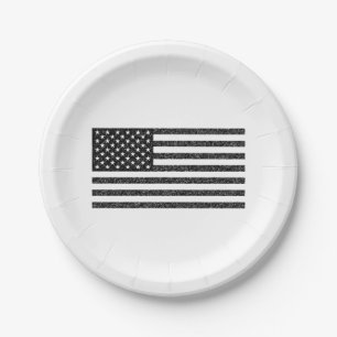US Flag Black and White Vintage Retro Paper Plate