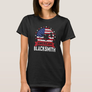 Us Flag Blacksmithing Anvil & Hammer American Blac T-Shirt