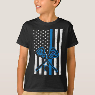 Us Flag Blue Line Lacrosse Vintage Lax Police Cop  T-Shirt