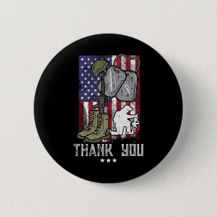US Flag Boots Gun Helmet Tag Soldier Thank You Mem 6 Cm Round Badge