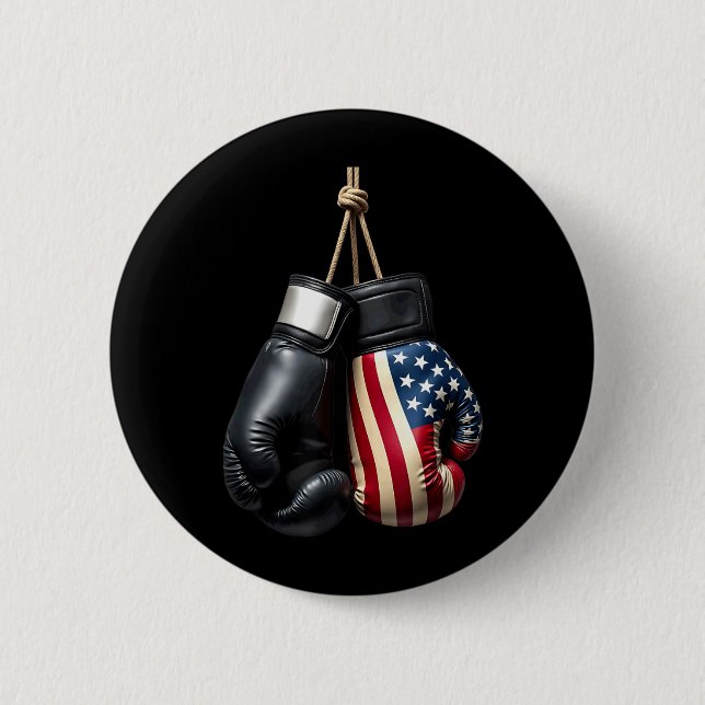 US Flag Boxing Gloves Boxer 6 Cm Round Badge (Front)