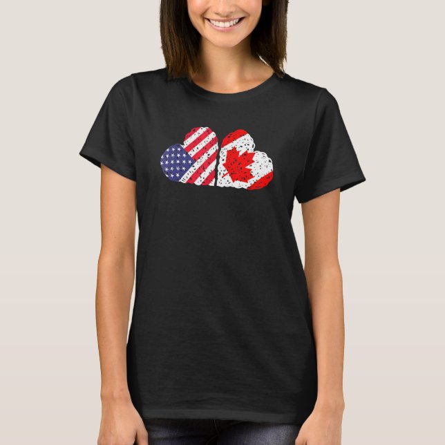 Us Flag Canadian Flag Hearts American Maple Leaf C T-Shirt (Front)