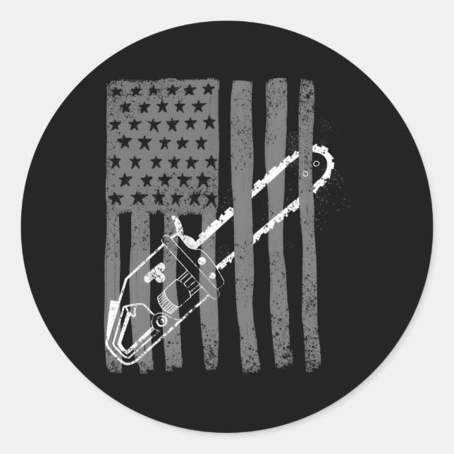 Us Flag Chainsaw Woodworker Logger Classic Round Sticker (Front)